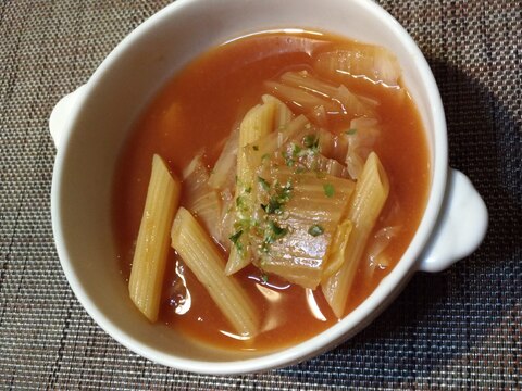 簡単☆ミネストローネ風トマト味噌スープ